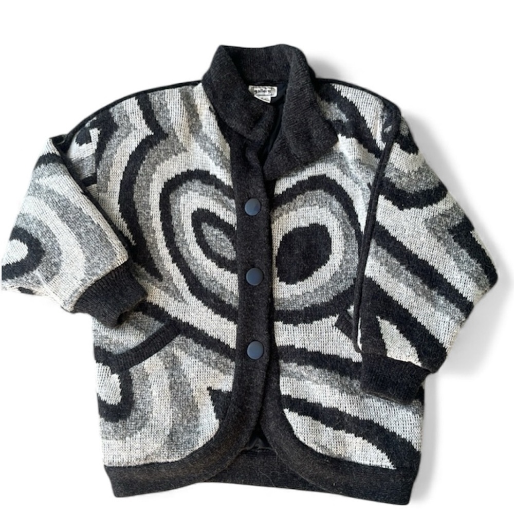 Vintage GALLERY Abstract Swirl Knit Coat Jacket Medium
